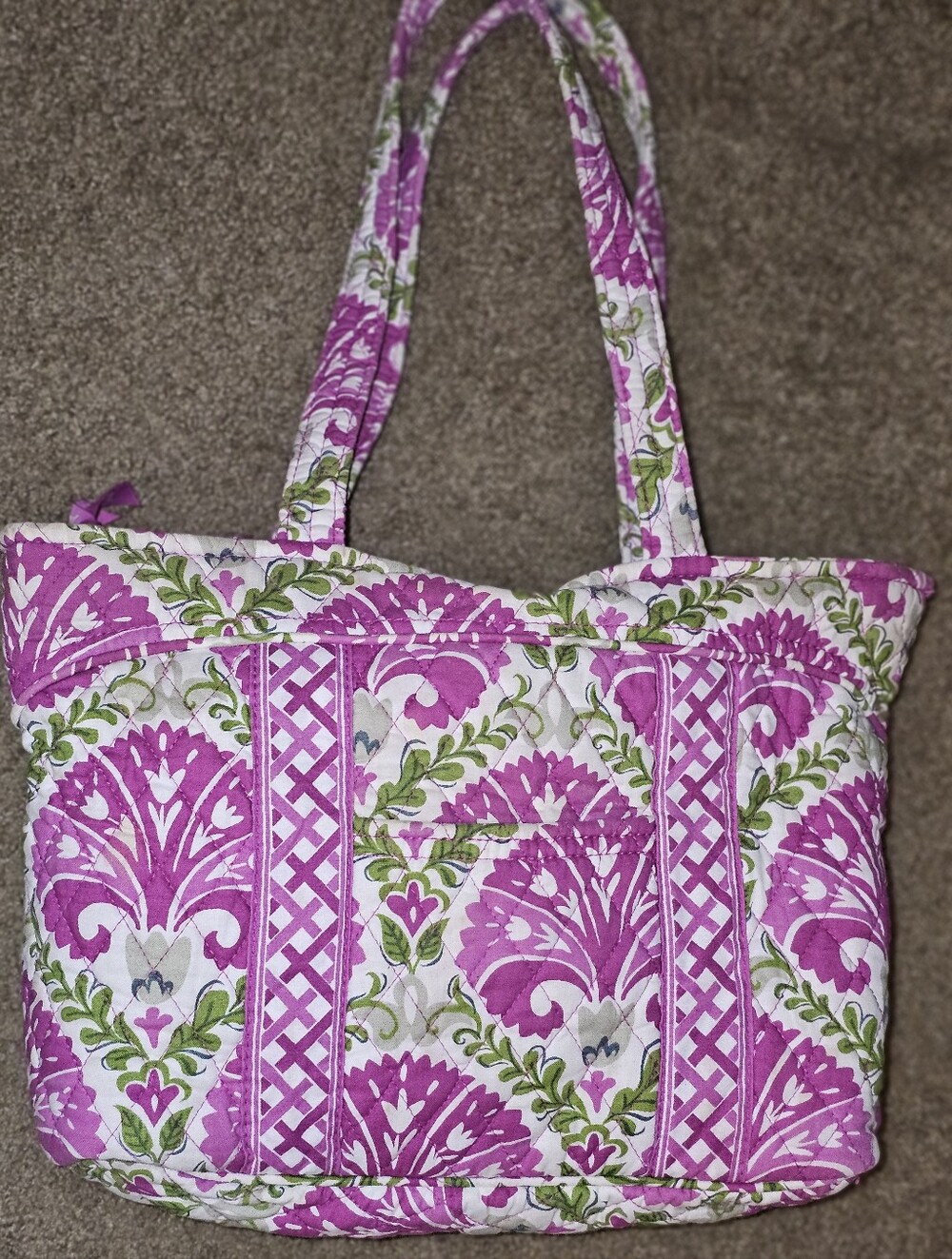 Vera Bradley Julep Wendy Pink Green Tulip Quilted Shoulder Tote Purse Pockets